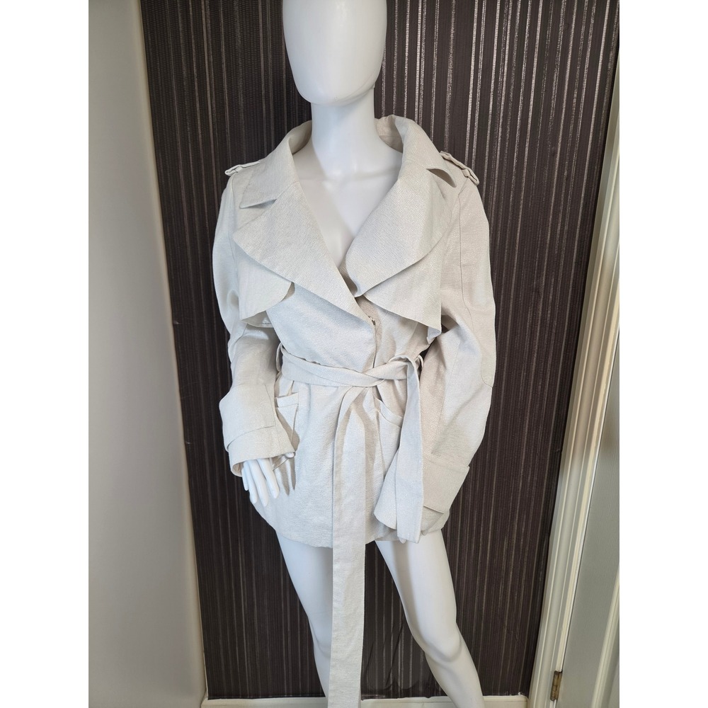 Yoana Baraschi Metallic Cream Trench Coat Jacket Size 10 Style 11C29 Made in USA